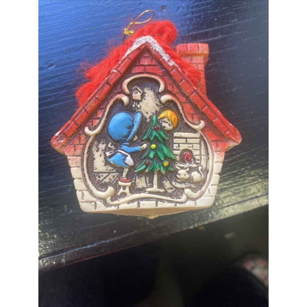 Vintage Christmas Hollow Blow Mold Plastic Puffy Ornaments Houses Figure Japan